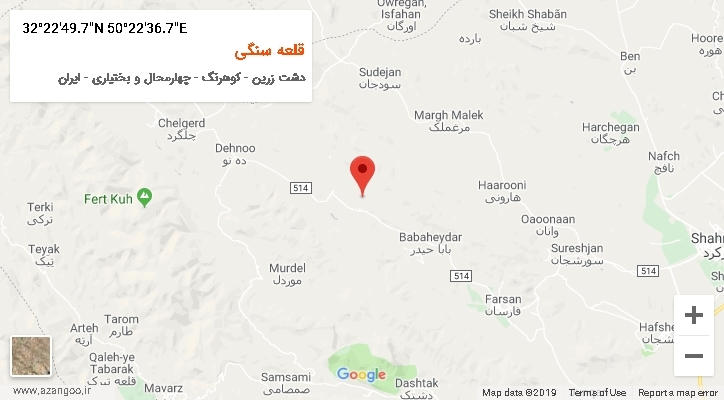 روستای قلعه سنگی بر روی نقشه