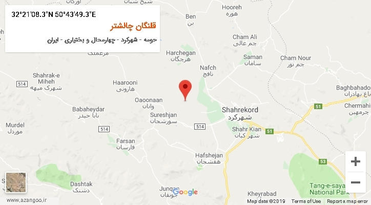 روستای قلنگان چالشتر بر روی نقشه