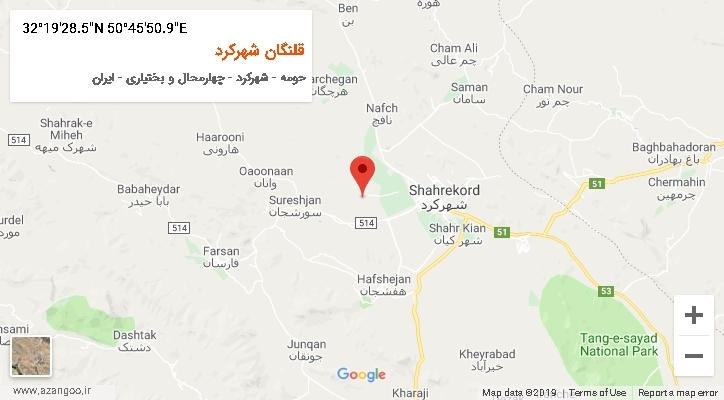 روستای قلنگان شهرکرد بر روی نقشه