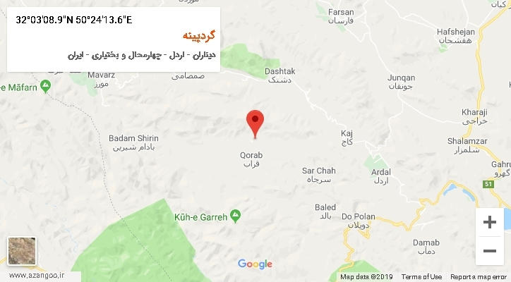 روستای گردپینه بر روی نقشه