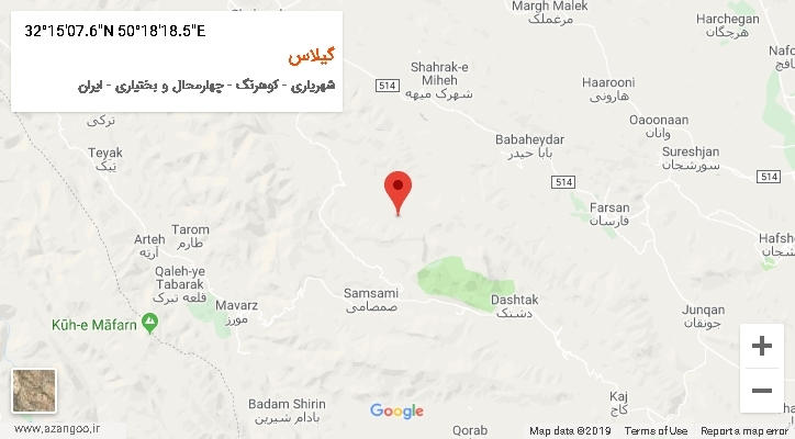 روستای گیلاس بر روی نقشه