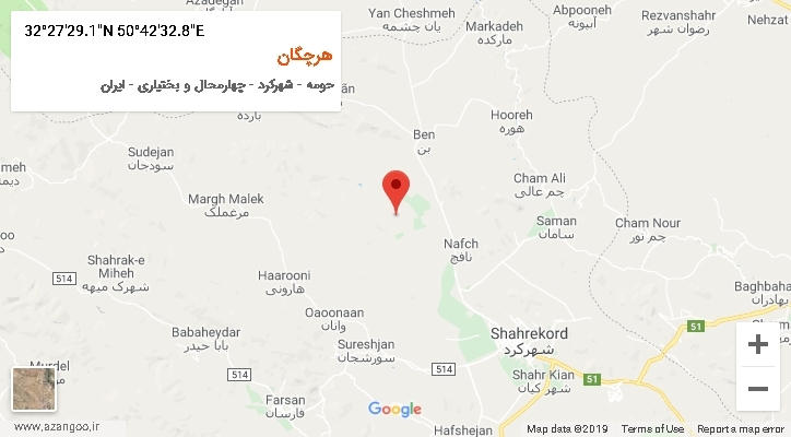 روستای هرچگان بر روی نقشه