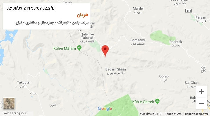 روستای هردان بر روی نقشه