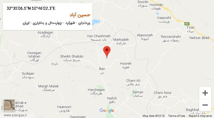 روستای حسین آباد بر روی نقشه
