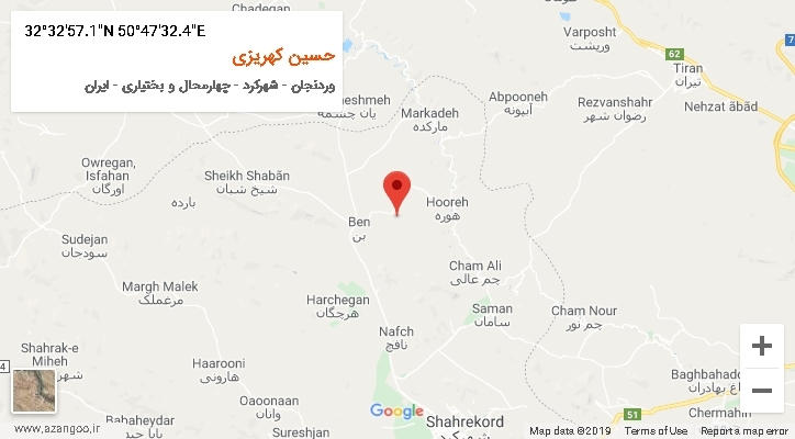 روستای حسین کهریزی بر روی نقشه