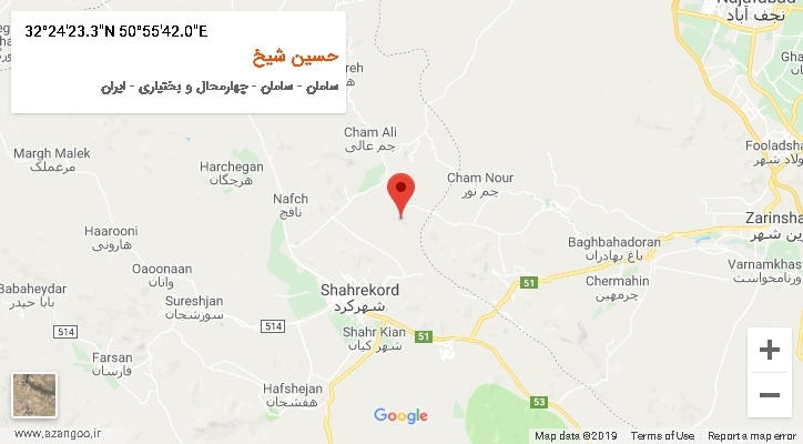 روستای حسین شیخ بر روی نقشه