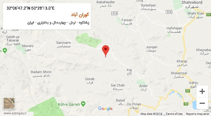 روستای کوران آباد بر روی نقشه