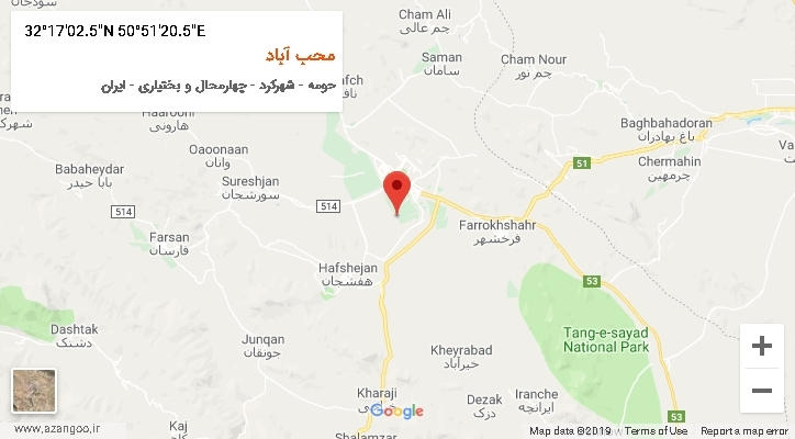 روستای محب آباد بر روی نقشه