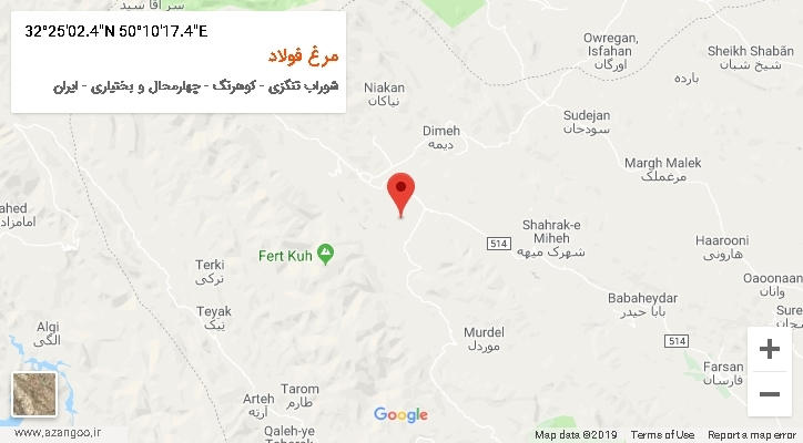روستای مرغ فولاد بر روی نقشه