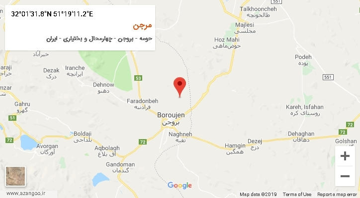 روستای مرجن بر روی نقشه
