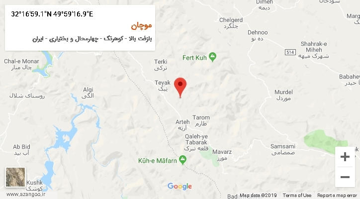 روستای موچان بر روی نقشه