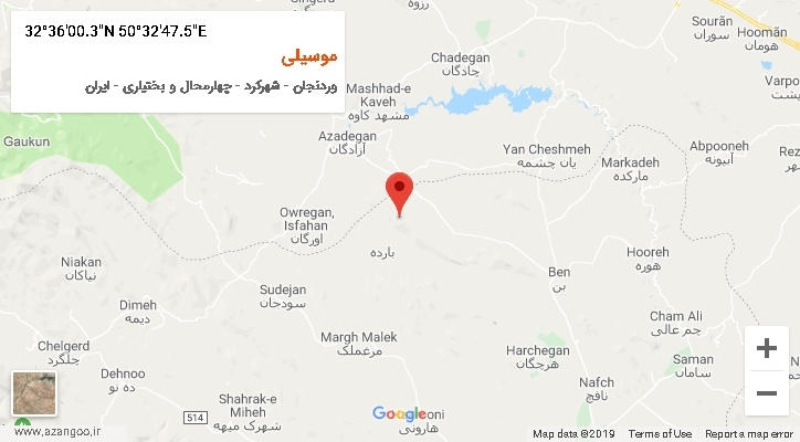 روستای موسیلی بر روی نقشه