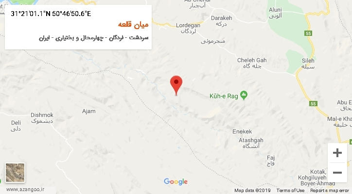 روستای میان قلعه بر روی نقشه
