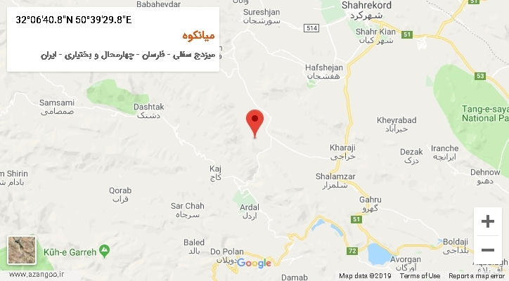 روستای میانکوه بر روی نقشه