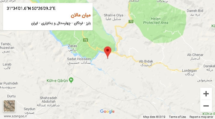 روستای میان مالان بر روی نقشه