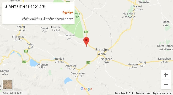 روستای میانرود بر روی نقشه