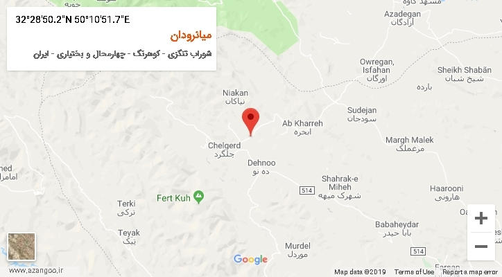 روستای میانرودان بر روی نقشه