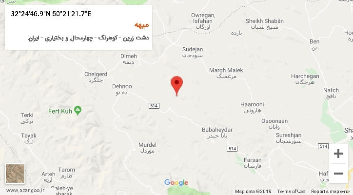 روستای میهه بر روی نقشه