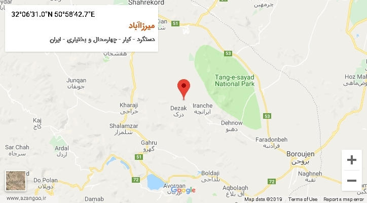 روستای میرزاآباد بر روی نقشه