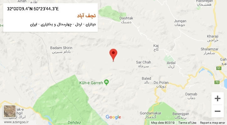 روستای نجف آباد بر روی نقشه