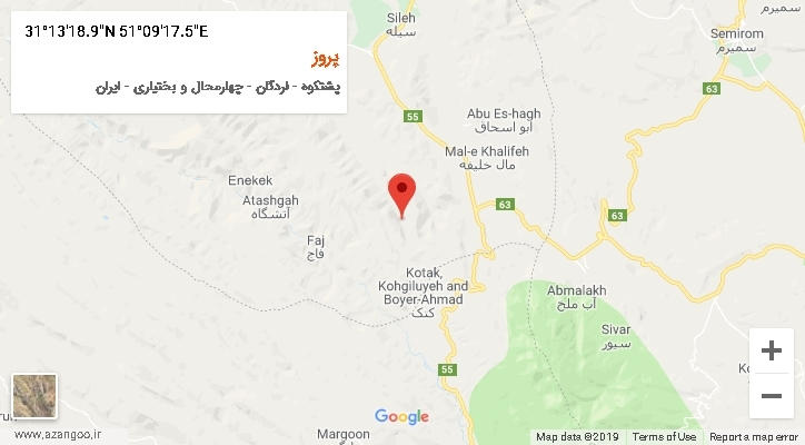 روستای پروز بر روی نقشه