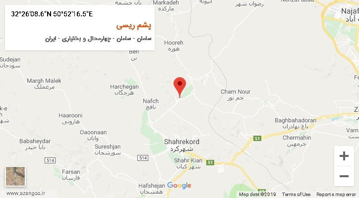 روستای پشم ریسی بر روی نقشه