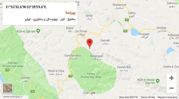 روستای پیرنسا بر روی نقشه