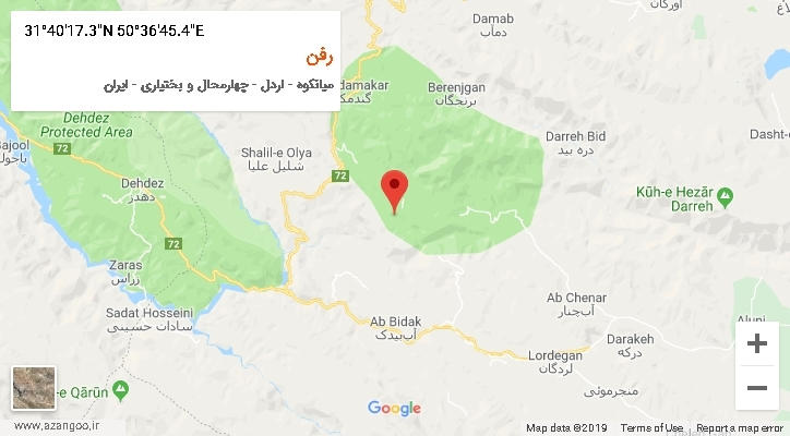 روستای رفن بر روی نقشه