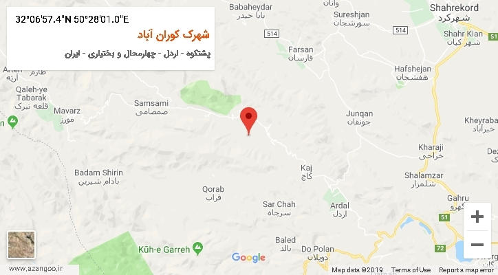 روستای شهرک کوران آباد بر روی نقشه