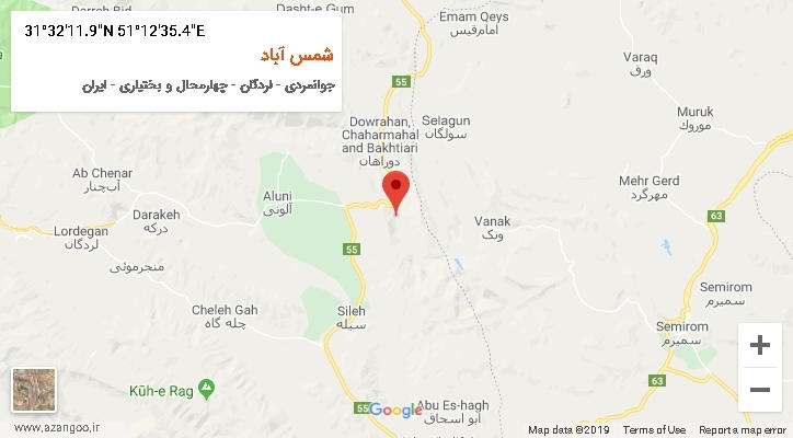 روستای شمس آباد بر روی نقشه