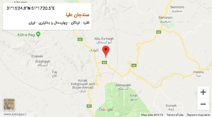 روستای سندجان علیا بر روی نقشه