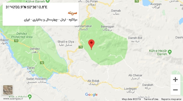 روستای سربنه بر روی نقشه
