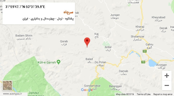 روستای سرچاه بر روی نقشه