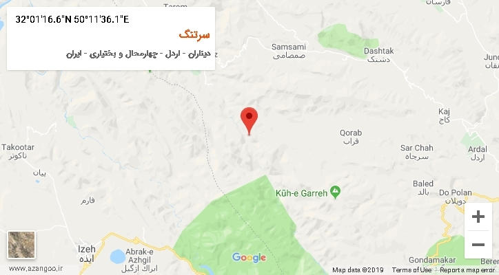 روستای سرتنگ بر روی نقشه