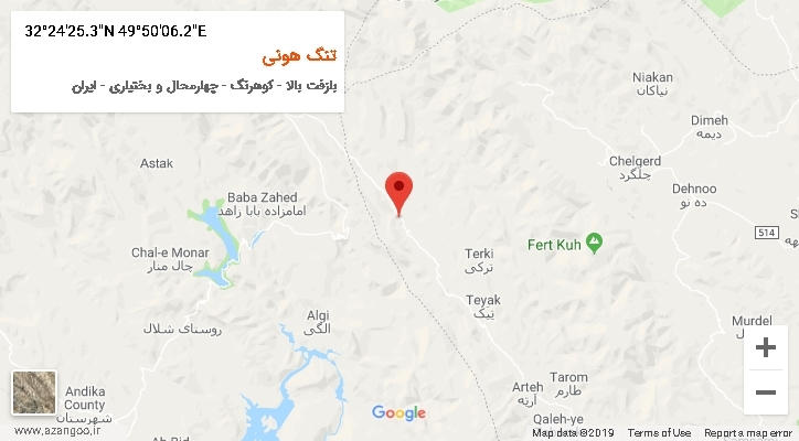 روستای تنگ هونی بر روی نقشه