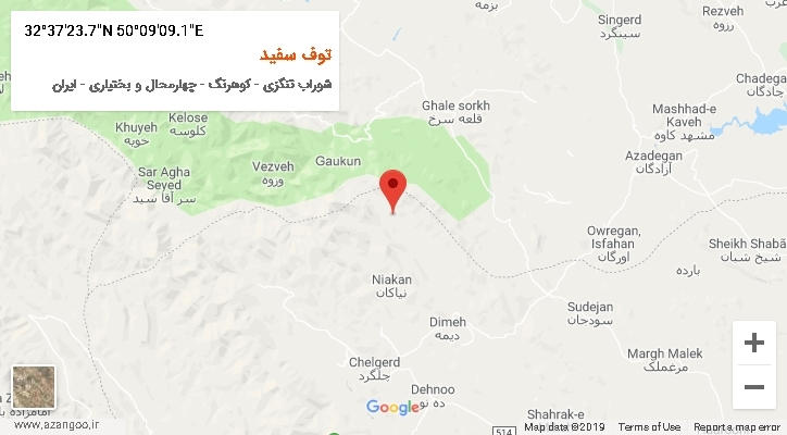 روستای توف سفید بر روی نقشه