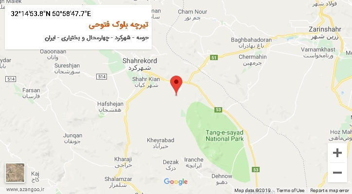 روستای تیرچه بلوک فتوحی بر روی نقشه