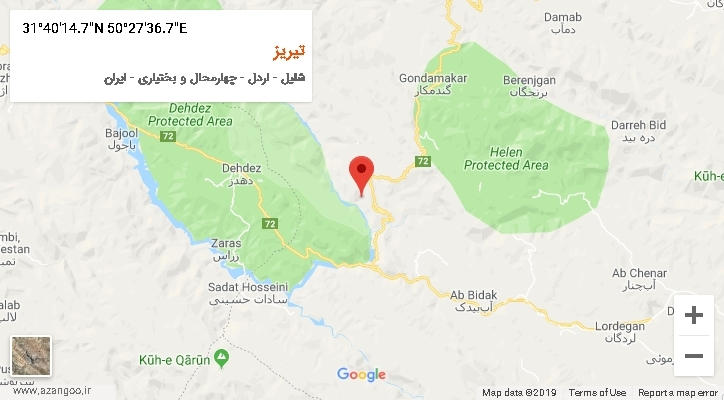 روستای تیریز بر روی نقشه