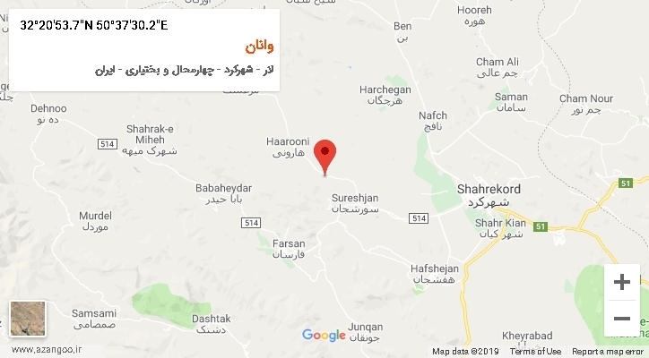 روستای وانان بر روی نقشه