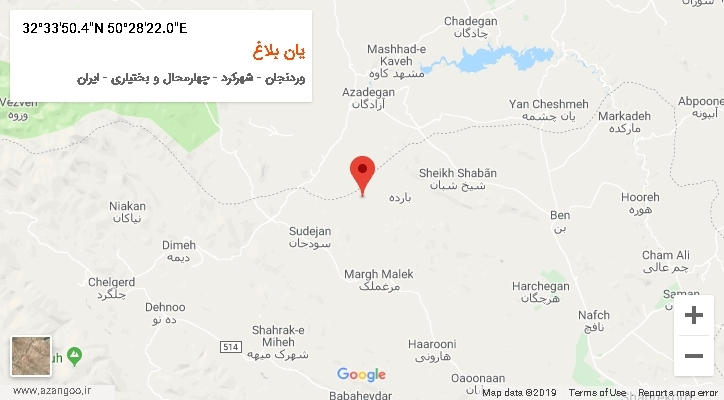 روستای یان بلاغ بر روی نقشه