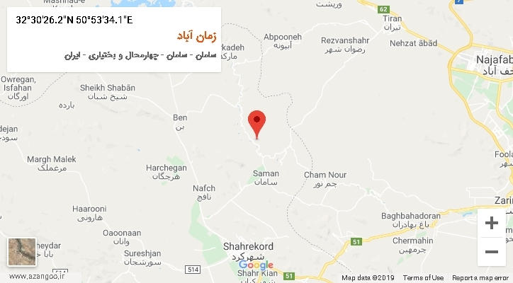 روستای زمان آباد بر روی نقشه