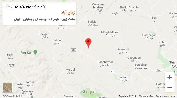 روستای زمان آباد بر روی نقشه