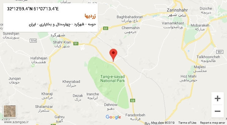 روستای زردیها بر روی نقشه