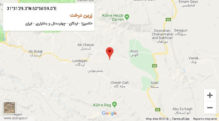 روستای زرین درخت بر روی نقشه
