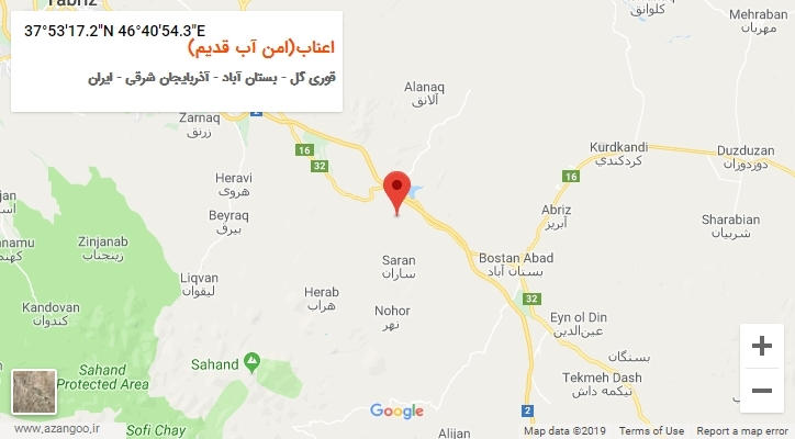 روستای اعناب(امن آب قدیم) بر روی نقشه