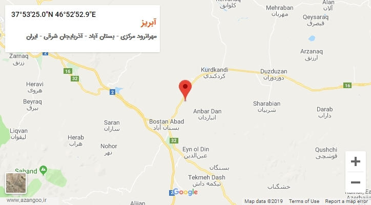 روستای آبریز بر روی نقشه