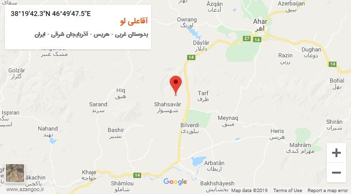 روستای آقاعلی لو بر روی نقشه