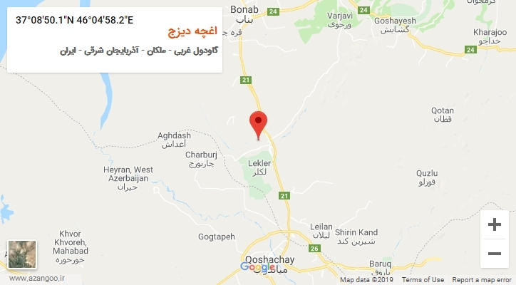 روستای اغچه دیزج بر روی نقشه