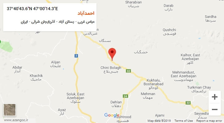 روستای احمدآباد بر روی نقشه