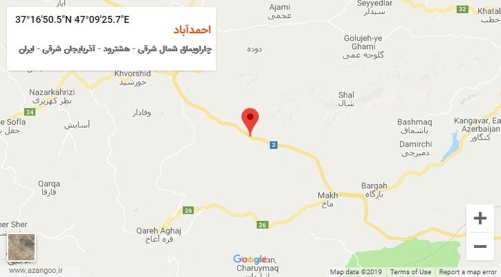 روستای احمدآباد بر روی نقشه